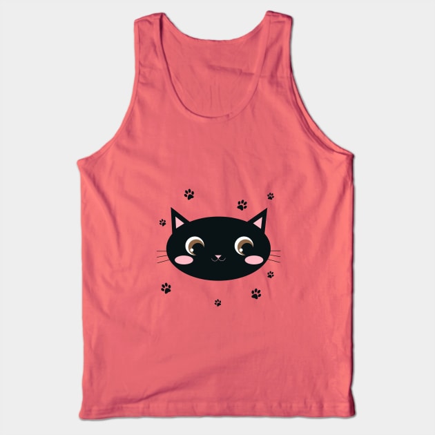 Black Cat Face Tank Top by Family shirts